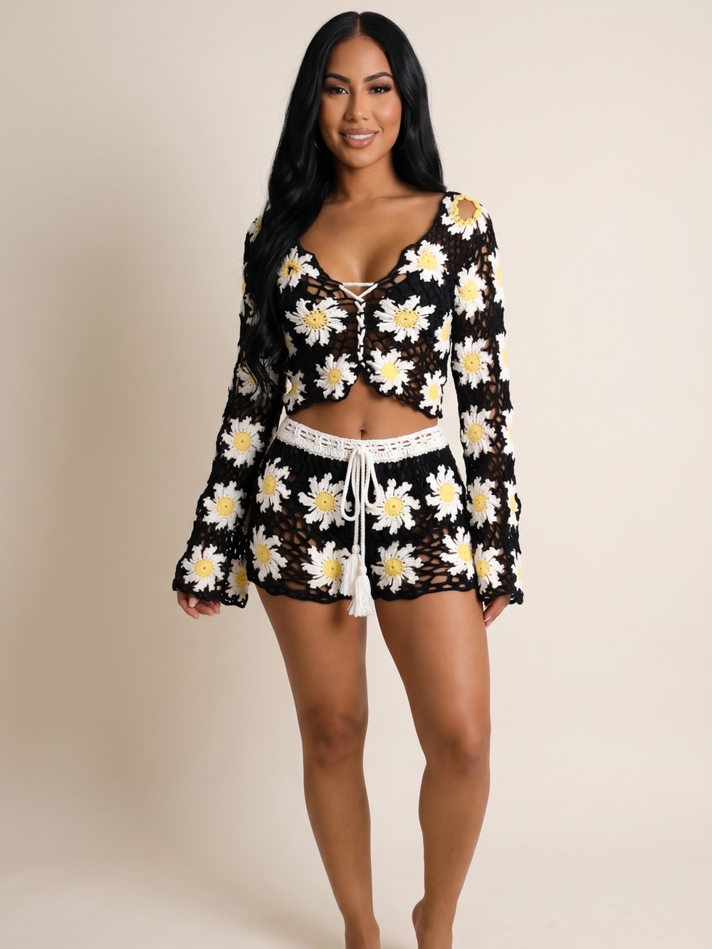 Daisy Crochet 2 Piece Set Boho Festival Beach Cover Up